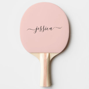 Modern blush pink script name ping pong paddle