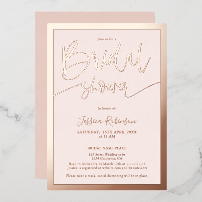 Modern blush pink script trendy bridal shower rose (Front/Back)