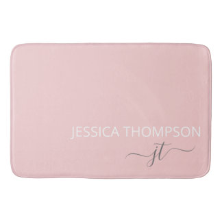Modern Blush Pink Simple Girly Monogram Name  Bath Mat