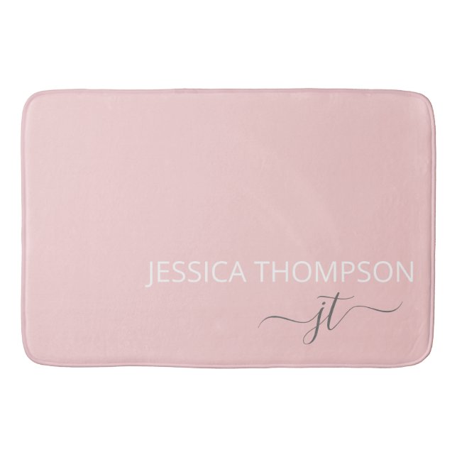 Modern Blush Pink Simple Girly Monogram Name  Bath Mat (Front)