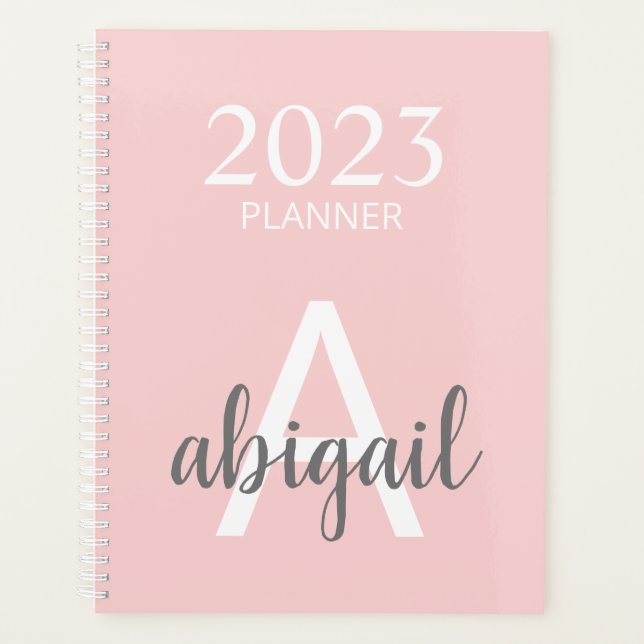 Modern Blush Pink Simple Monogram Name 2023 Planner (Front)