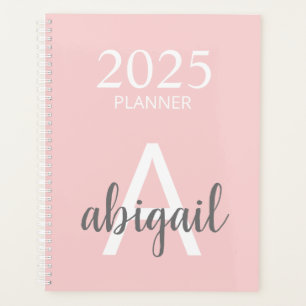 Modern Blush Pink Simple Monogram Name 2025 Planner