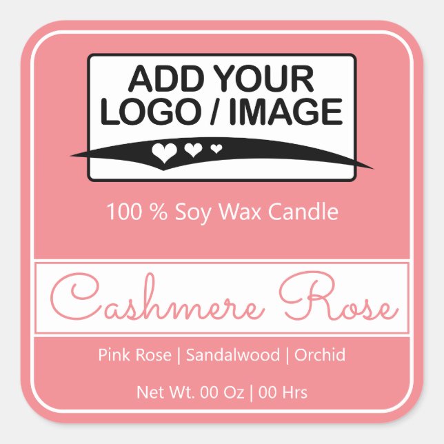 Modern Blush Pink Simple Square Border Logo Image Square Sticker (Front)