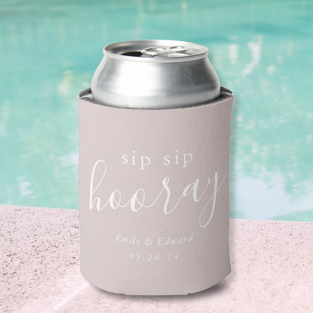 Modern Blush Pink Sip Sip Hooray Wedding Favour Can Cooler (Creator Uploaded)