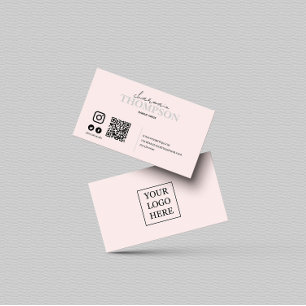 Modern Blush Pink Social Media Icon QR code Business Card