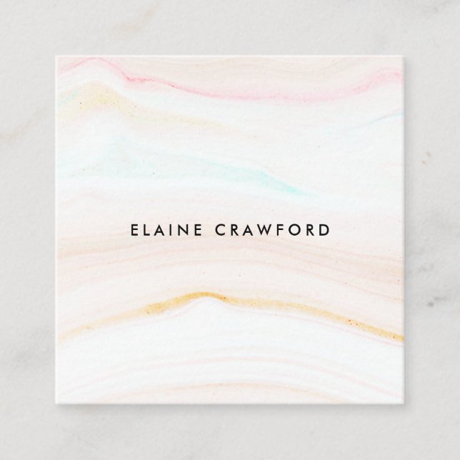 Modern blush pink soft pastels marble minimalist square business card (Front)
