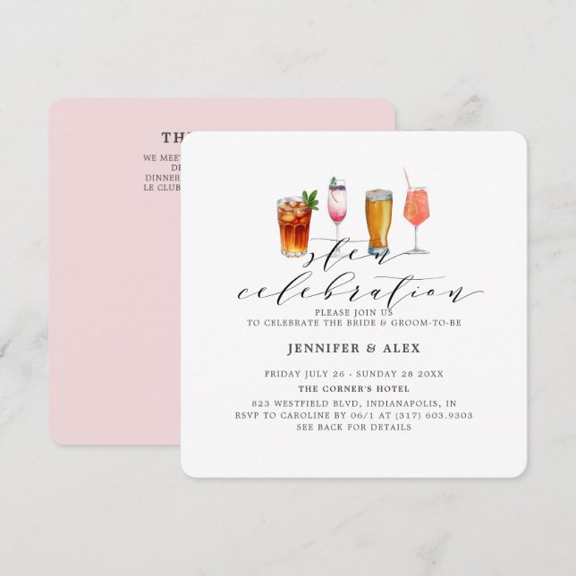 Modern  Blush Pink Sten Celebration Drinks Invitation (Front/Back)