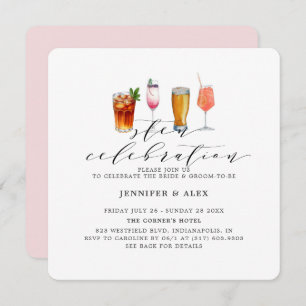 Modern Blush Pink Sten Celebration Drinks Invitation