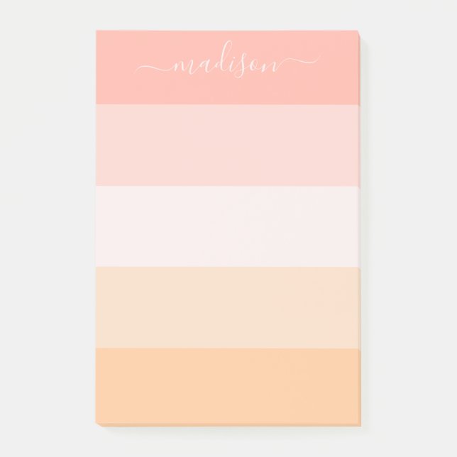 Modern blush pink striped name Post-It Notes (Front)