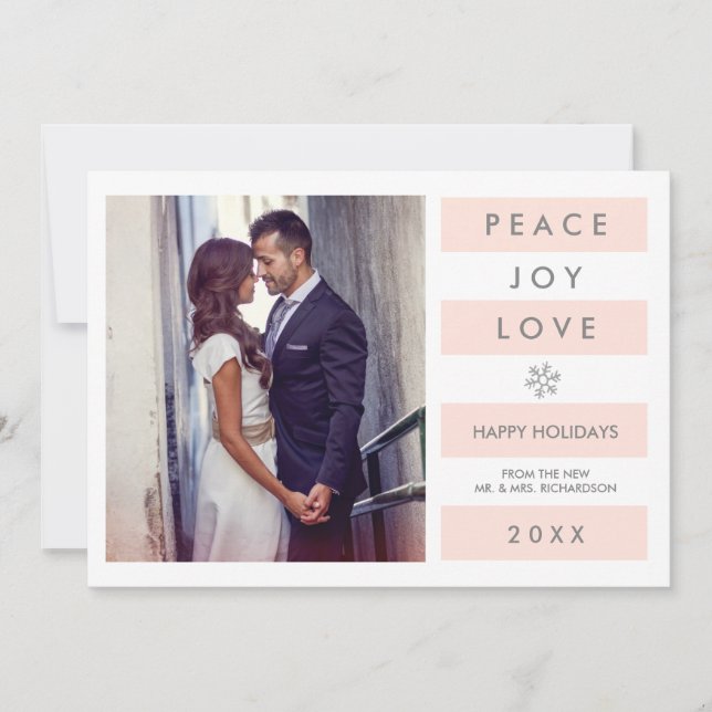 Modern Blush Pink Stripes | Photo Christmas Holiday Card (Front)