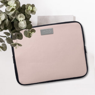 Modern Blush Pink Stylish Faux Metal Monogram Laptop Sleeve