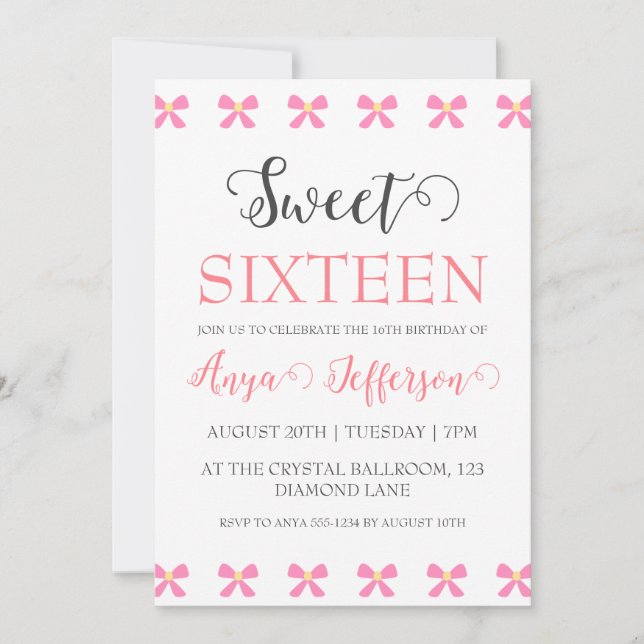 modern blush pink sweet 16 birthday invitations (Front)