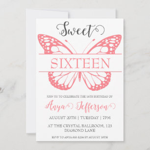 modern blush pink sweet 16 birthday invitations