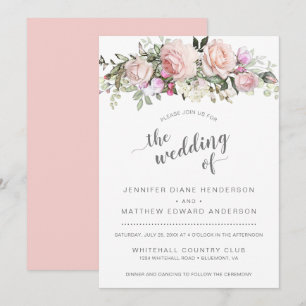 Modern Blush Pink Sweetheart Roses Bouquet Wedding Invitation