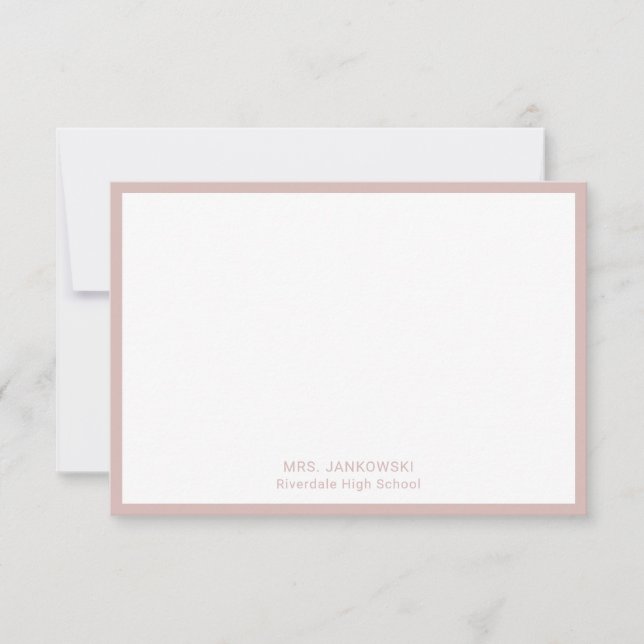 Modern Blush Pink Teacher Thank You Note Cards (Front)