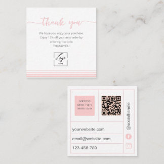 Modern Blush pink Thank You Card Order Inser