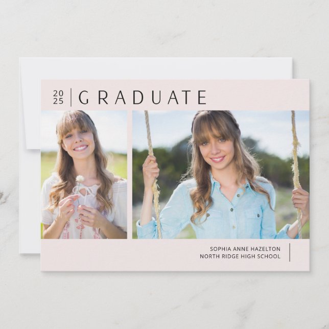 Modern Blush Pink Two Photo Graduation Party Invitation (Front)