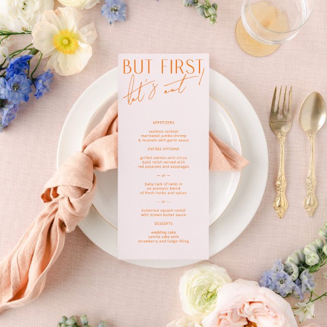 Modern Blush PInk & Vibrant Orange Wedding Menu (Creator Uploaded)