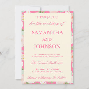 Modern Blush Pink Vintage Ivory Floral Wedding Invitation