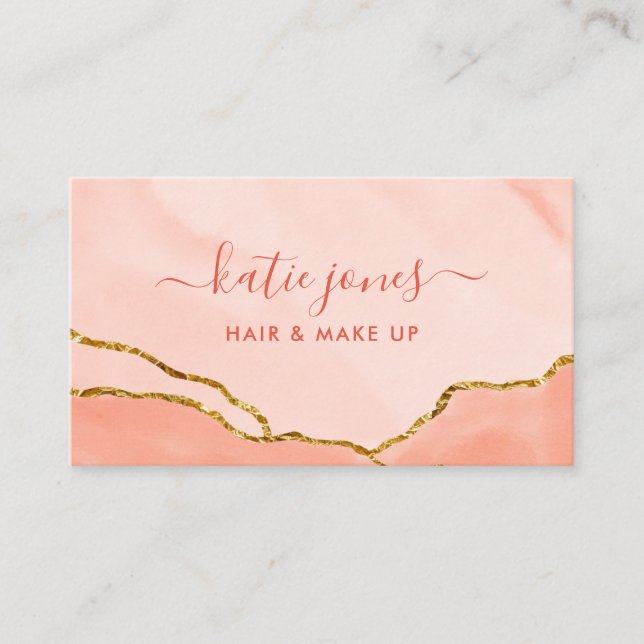 Modern Blush Pink Watercolor and Faux Gold Business Card (Front)