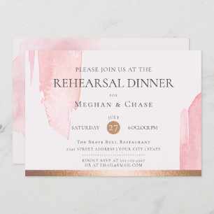 Modern Blush Pink Watercolor Brush Strokes Invitation