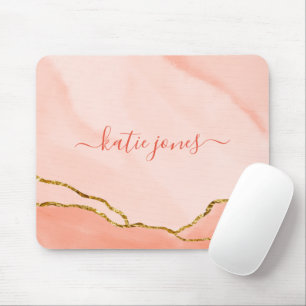 Modern Blush Pink Watercolor & Faux Gold Mouse Pad