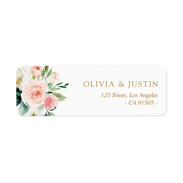 Modern blush pink watercolor floral address (Front)