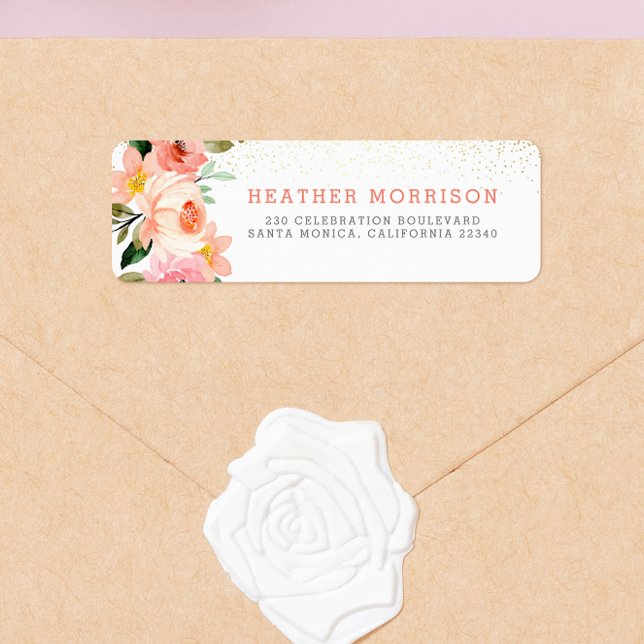 Modern Blush Pink Watercolor Floral & Gold (Return Address Label Mock-up)