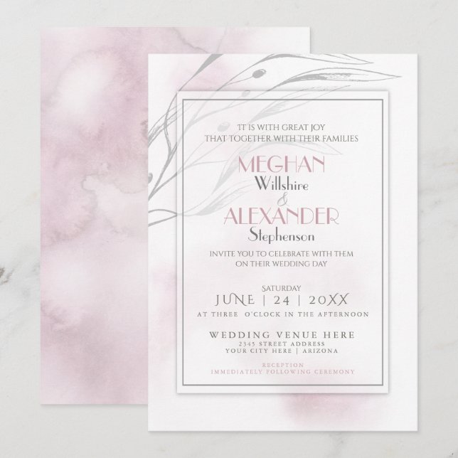 Modern Blush Pink Watercolor Splash Invitation (Front/Back)