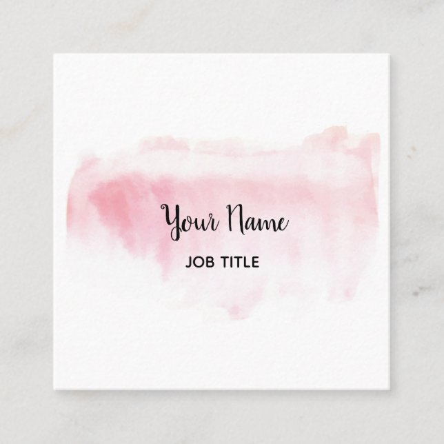 Modern Blush Pink Watercolor Square Business Card (Front)
