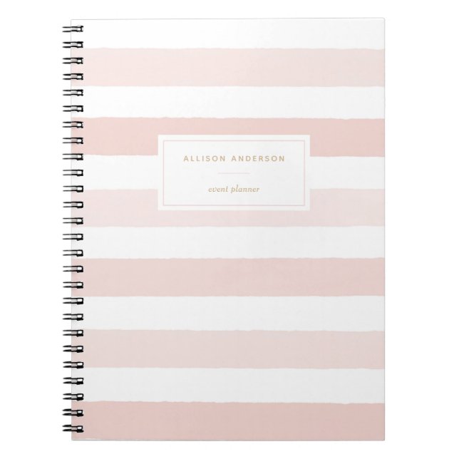 Modern Blush Pink Watercolor Stripes Notebook (Front)