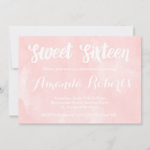 Modern blush pink watercolor Sweet 16 Invitation