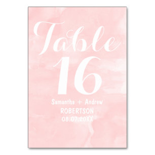 Modern blush pink watercolor table number