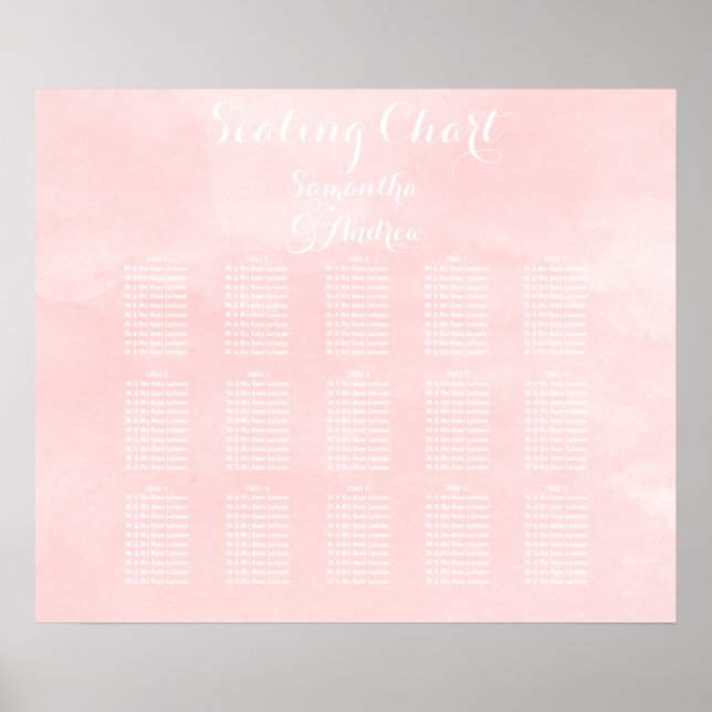 Modern blush pink watercolor table seating chart (Front)