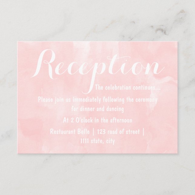Modern blush pink watercolor wedding reception enclosure card (Front)
