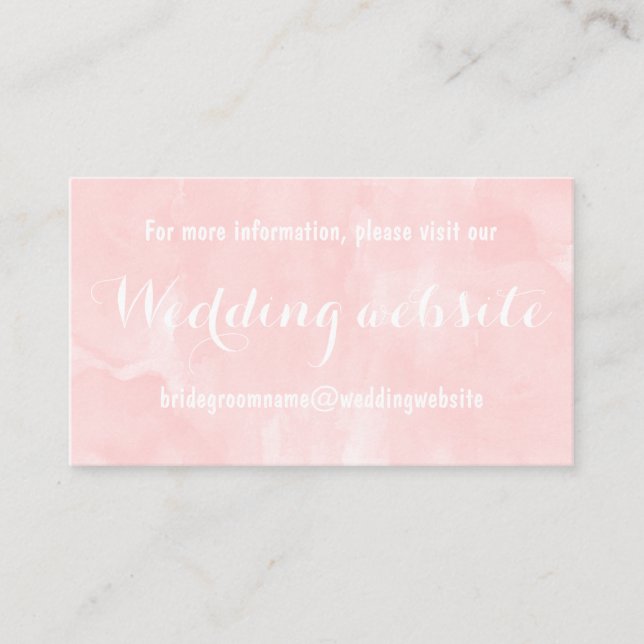 Modern blush pink watercolor wedding website enclosure card (Front)