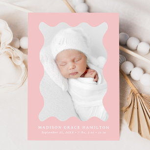Modern Blush Pink Wavy Frame 2 Photo Birth Announcement