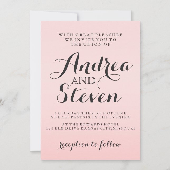 Modern Blush Pink Wedding Invitations (Front)