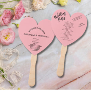 Modern Blush Pink Wedding  Program Hand Fan