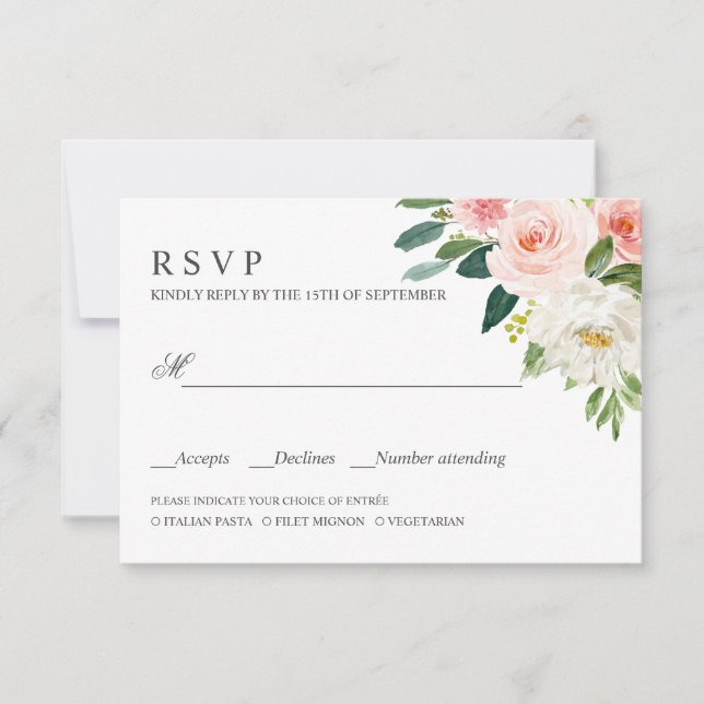 Modern Blush | PInk WEDDING RSVP MEAL CHOICE (Front)