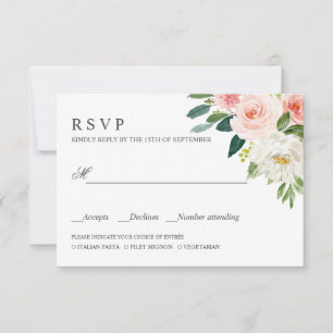 Modern Blush   PInk WEDDING RSVP MEAL CHOICE Card