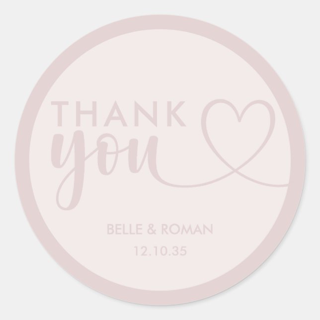 Modern Blush Pink Wedding Thank You Favour  Classi Classic Round Sticker (Front)