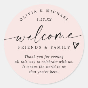 Modern Blush Pink Wedding Welcome Hotel Bag Classic Round Sticker