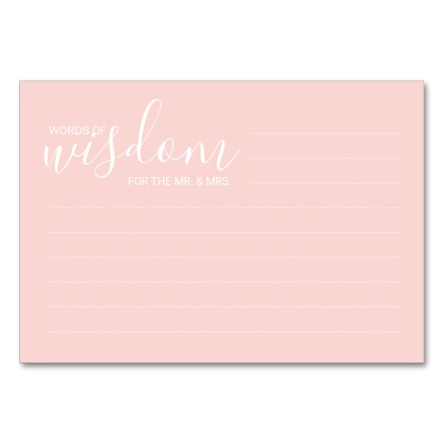Modern Blush Pink Wedding Words of Wisdom Table Number (Front)