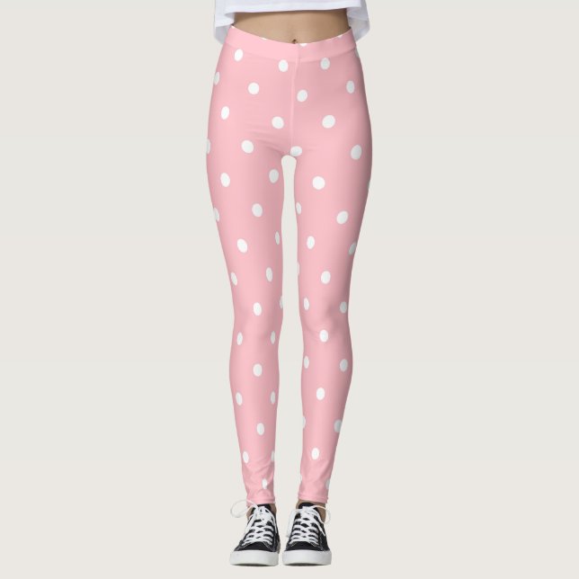 Modern Blush Pink White Circles Dots Elegant Leggings (Front)