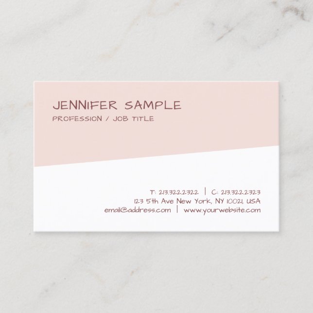Modern Blush Pink White Elegant Simple Template Business Card (Front)