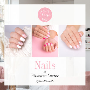 Modern Blush Pink White Logo Photo Nail Salon Window Cling