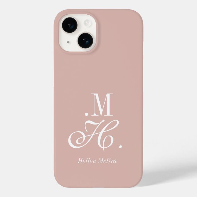 Modern Blush Pink White Monogram Name Case-Mate iPhone Case (Back)