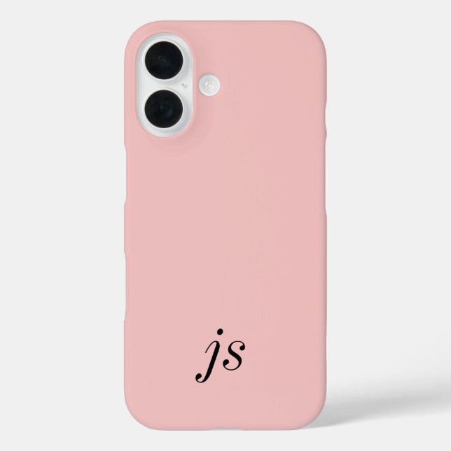 Modern Blush Pink White Monogram Name Case-Mate iPhone Case (Back)