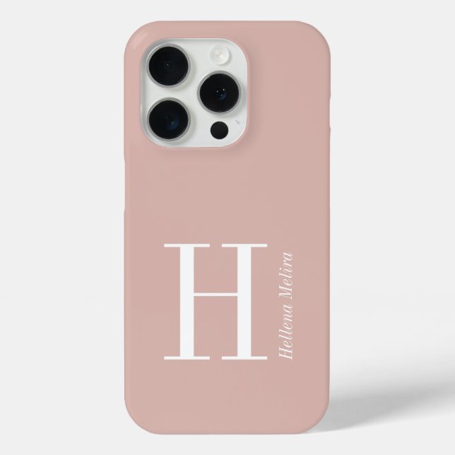 Modern Blush Pink White Monogram Name Case-Mate iPhone Case (Back)